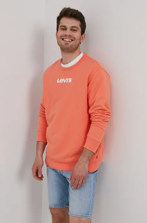 Levi's Hanorac de bumbac bărbați, culoarea portocaliu, cu imprimeu