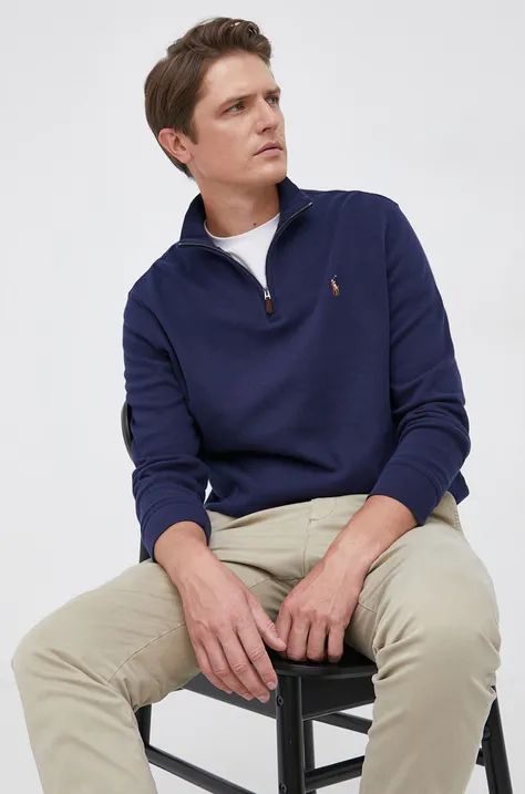 Bombažen pulover Polo Ralph Lauren moška, mornarsko modra barva,