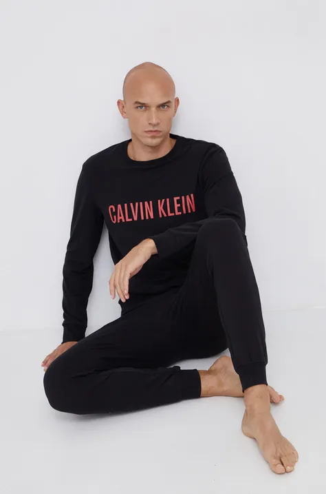 Pyžamové tričko s dlhým rukávom Calvin Klein Underwear čierna farba, jednofarebné