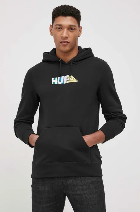 HUF Bluza męska kolor czarny z kapturem z aplikacją