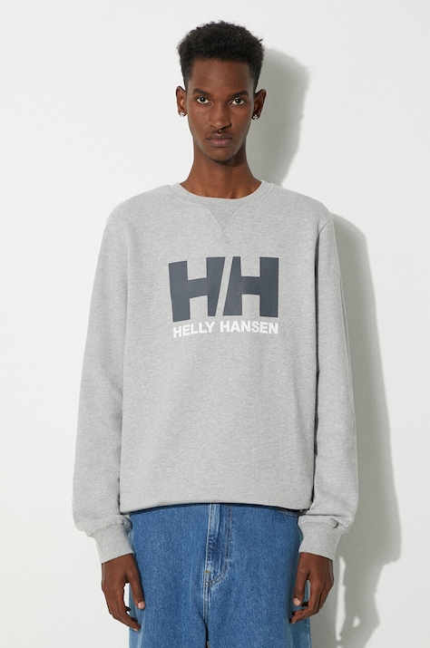 Хлопковая кофта Helly Hansen мужская цвет серый с принтом 34000