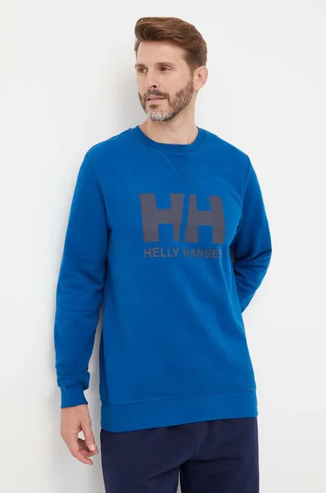 Pamučna dukserica Helly Hansen za muškarce, boja: tamno plava, s tiskom, 34000-597