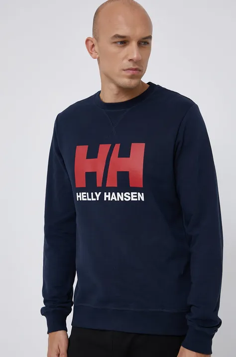 Pamučna dukserica Helly Hansen za muškarce, boja: tamno plava, glatka, 34000-597
