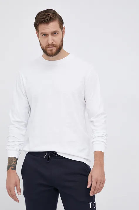 Bavlnené tričko s dlhým rukávom GAP biela farba, jednofarebné