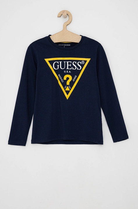 Guess Longsleeve dziecięcy kolor granatowy z nadrukiem