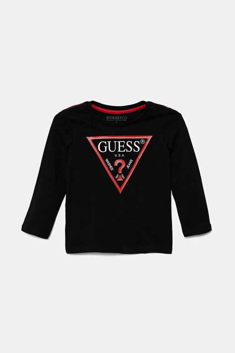 Guess Longsleeve copii culoarea negru, cu imprimeu