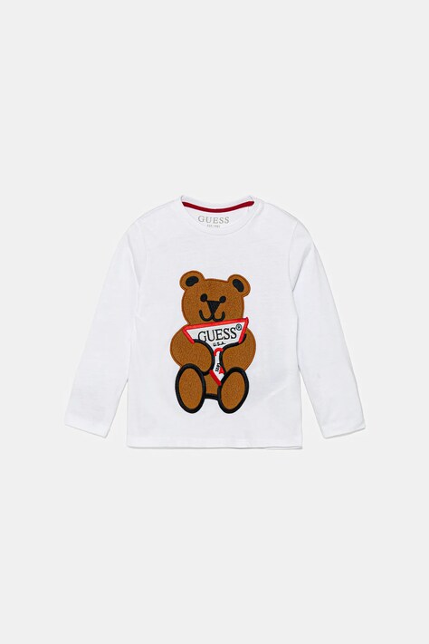 Guess Longsleeve din bumbac pentru copii culoarea alb, cu imprimeu