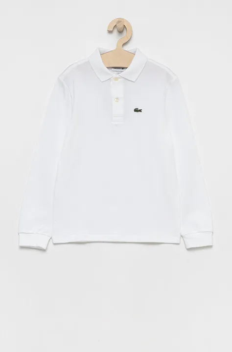 Dětská bavlněná košile s dlouhým rukávem Lacoste bílá barva, hladká