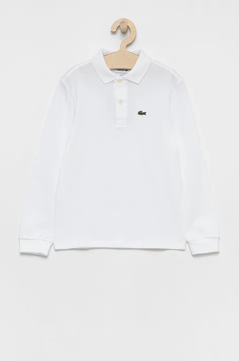 Lacoste Longsleeve din bumbac pentru copii culoarea alb, material neted