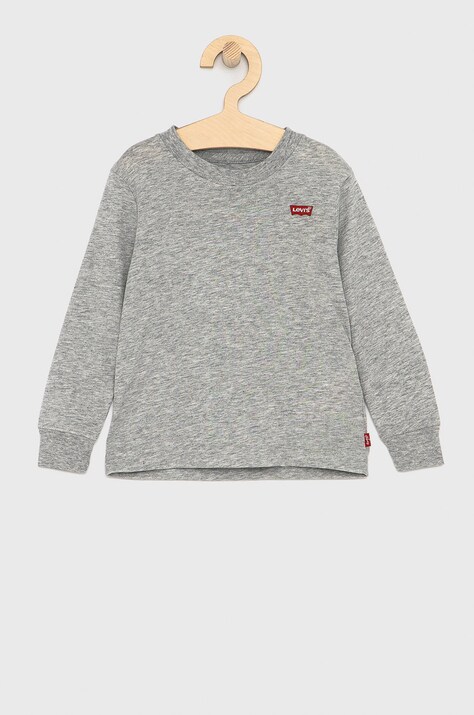 Dětské tričko s dlouhým rukávem Levi's šedá barva, hladké