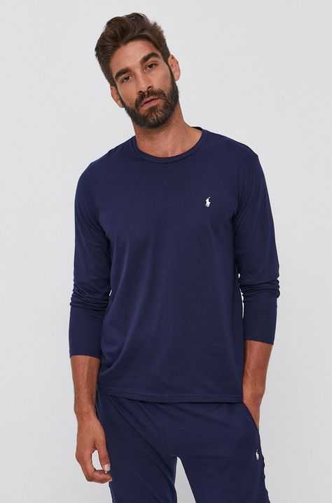 Tričko s dlhým rukávom Polo Ralph Lauren pánske,tmavomodrá farba,jednofarebné,714844759002