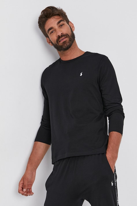 Polo Ralph Lauren longsleeve bărbați, culoarea negru, material uni 714845000000