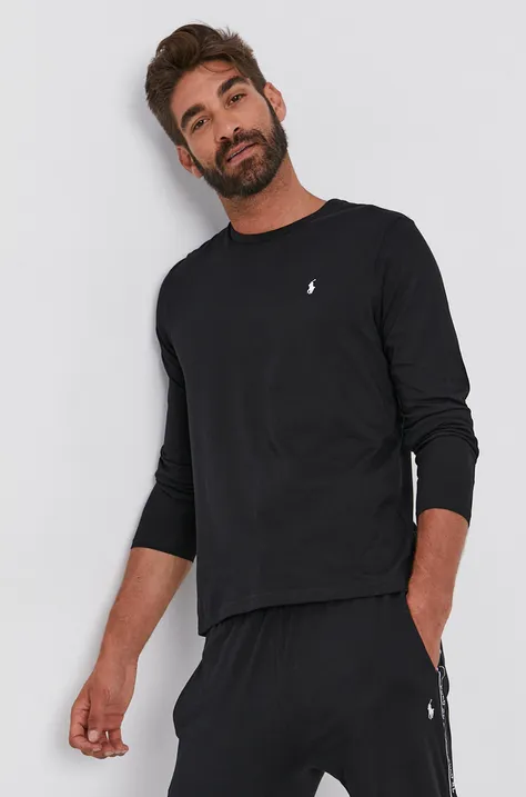 Tričko s dlouhým rukávem Polo Ralph Lauren pánské, černá barva, hladké, 714844759001