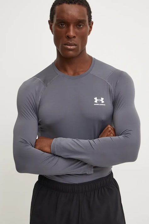 Majica z dolgimi rokavi za vadbo Under Armour siva barva