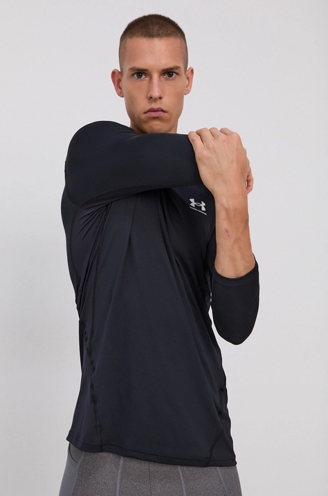 Majica z dolgimi rokavi za vadbo Under Armour črna barva