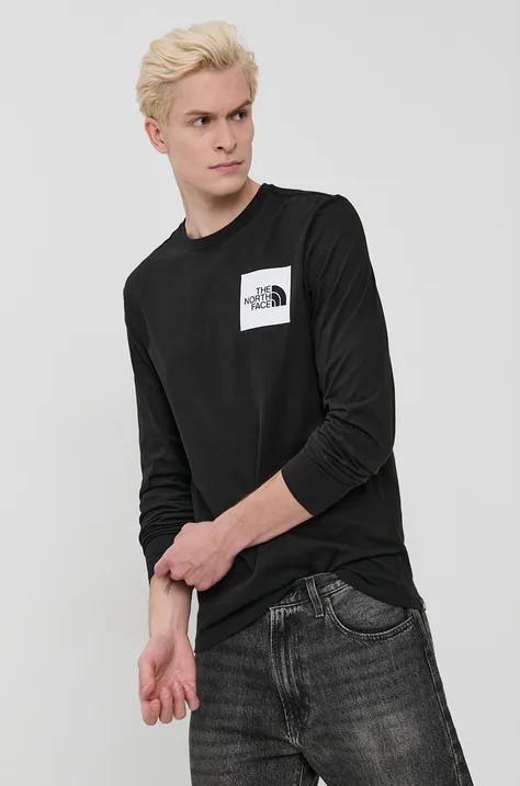 The North Face Longsleeve bawełniany kolor czarny gładki NF0A37FTJK31-JK31