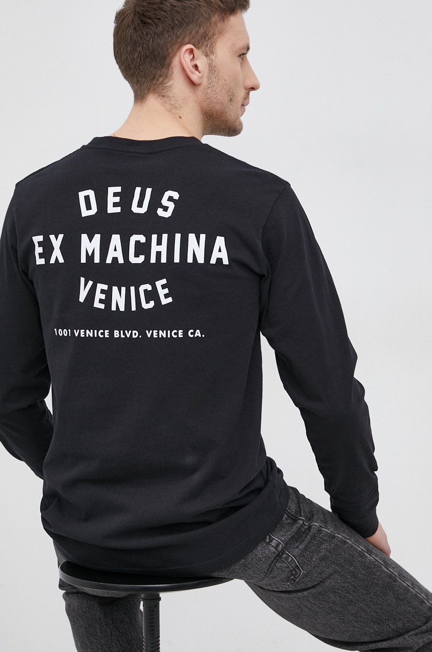 Deus Ex Machina Longsleeve bawełniany kolor czarny gładki