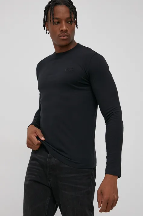 Bavlněné tričko s dlouhým rukávem Superdry černá barva, hladké