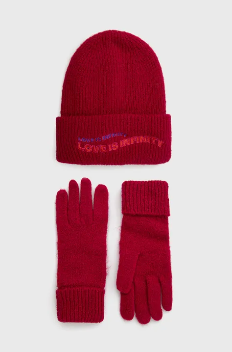 Σκούφος και γάντια Desigual χρώμα: ροζ