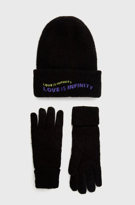 Čiapka a rukavice Desigual čierna farba