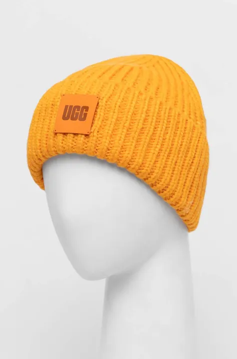 UGG czapka z domieszką wełny kolor pomarańczowy z grubej dzianiny 20061-WAST