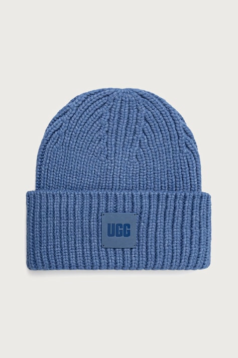 UGG Czapka beanie damska z dodatkiem wełny niebieska 20061