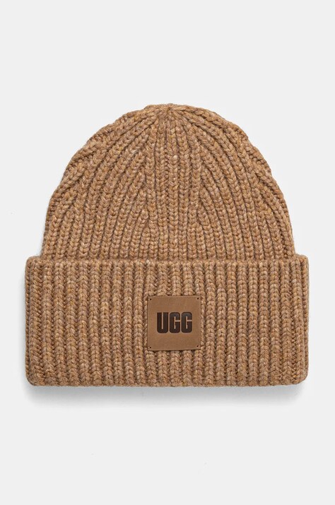 UGG Czapka z domieszką wełny kolor brązowy z grubej dzianiny 20061-WAST