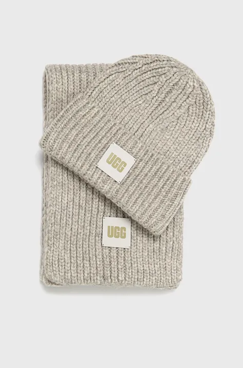 UGG wool blend beanie and scarf gray color
