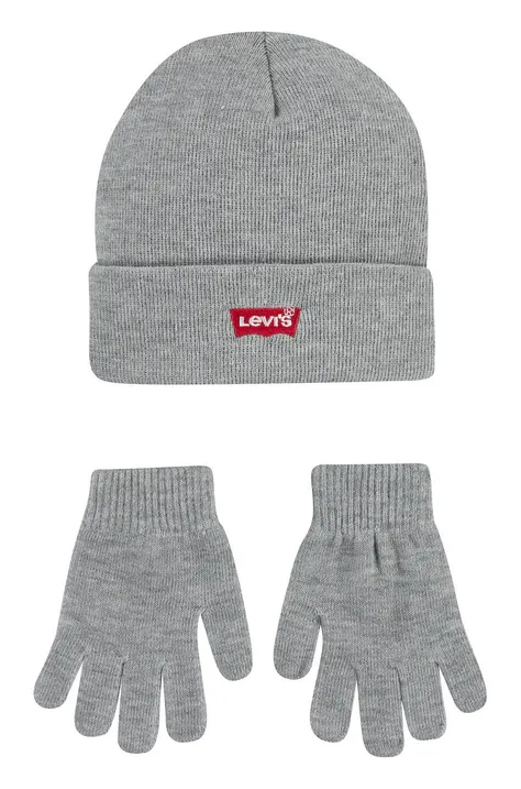 Дитяча шапка і рукавички Levi's колір сірий