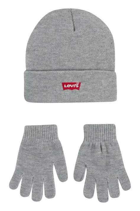 Dječja kapa i rukavice Levi's boja: siva