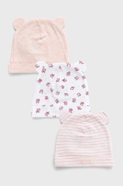 GAP Czapka dziecięca (3-pack) kolor różowy z cienkiej dzianiny bawełniana
