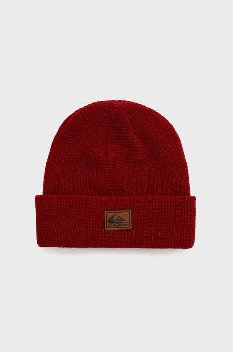 Quiksilver czapka kolor czerwony z cienkiej dzianiny