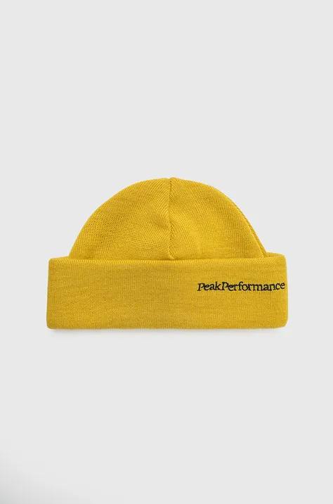 Шерстяная шапка Peak Performance цвет жёлтый из тонкого трикотажа шерсть