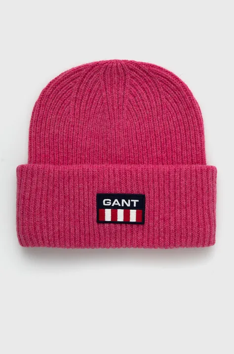 Vlnená čiapka Gant ružová farba, z hrubej pleteniny, vlnená