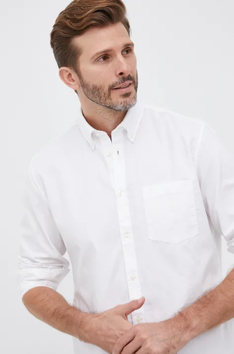 Βαμβακερό πουκάμισο Marc O'Polo ανδρικό, χρώμα: άσπρο