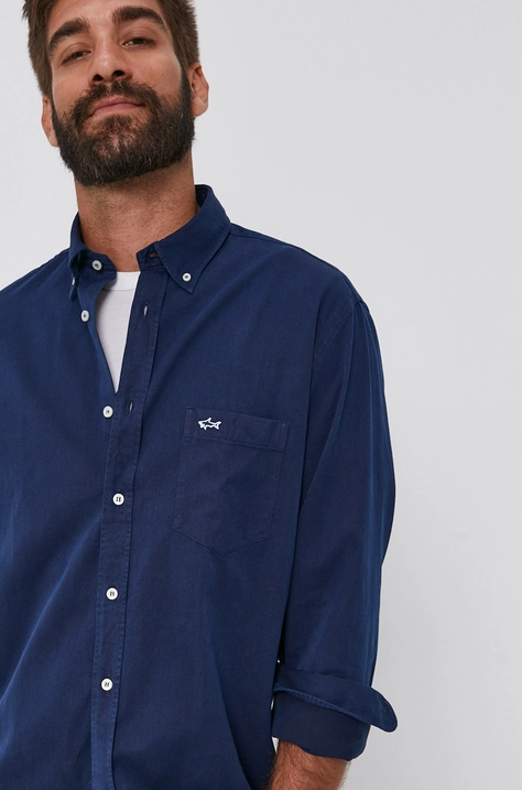 Paul&Shark Cămașă jeans bărbați, culoarea albastru marin, cu guler button-down, regular