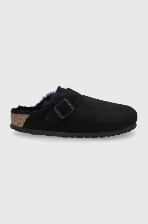 Semišové papuče Birkenstock Boston čierna farba