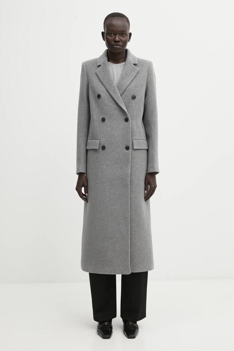 Шерстяное пальто Samsoe Samsoe цвет бежевый переходной двубортный