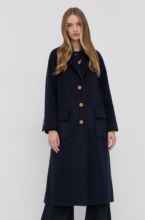 Παλτό Tory Burch γυναικείo, χρώμα: ναυτικό μπλε