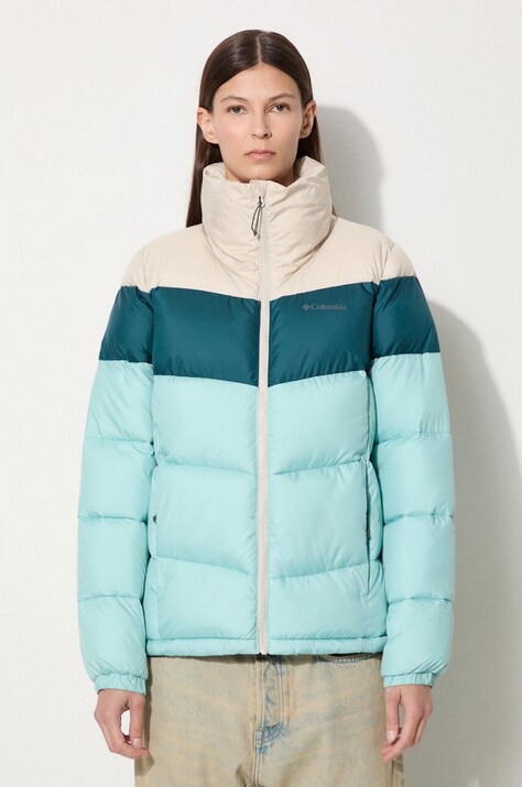 Bunda Columbia Puffect Color Block Jkt dámská, tyrkysová barva, zimní, 1955101