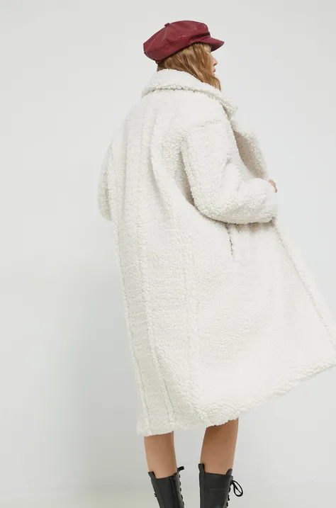 UGG płaszcz damski kolor beżowy przejściowy dwurzędowy