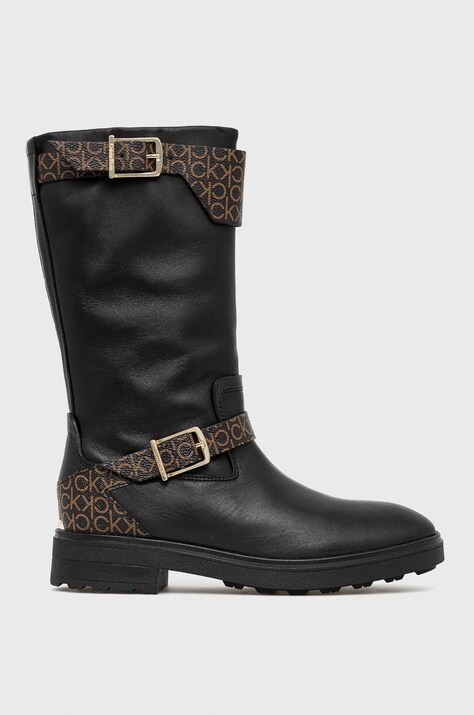 Сапоги Calvin Klein женское цвет чёрный на плоском ходу