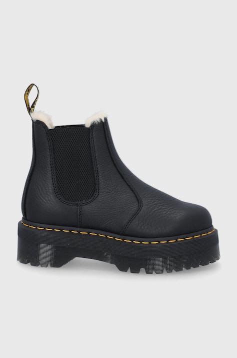 Dr. Martens ghete Chelsea de piele Quad FL femei, culoarea negru, cu platformă, izolat 25635001-Black.Pisa
