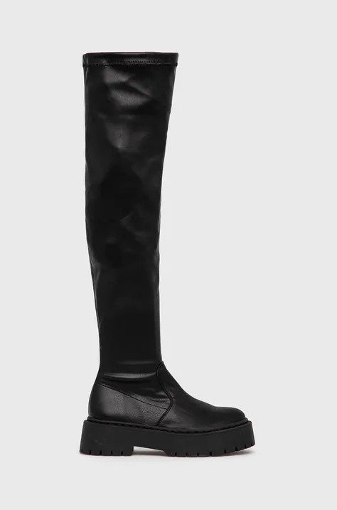 Шкіряні чоботи Steve Madden жіночі колір чорний на плоскому ходу