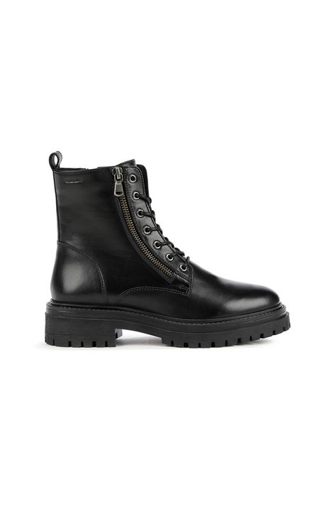 Geox Workery skórzane D IRIDEA damskie kolor czarny na płaskim obcasie D16HRF 00043 C9999