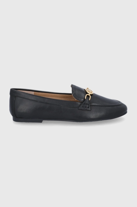 Lauren Ralph Lauren mocasini de piele Averi femei, culoarea negru, cu toc plat 802935000000