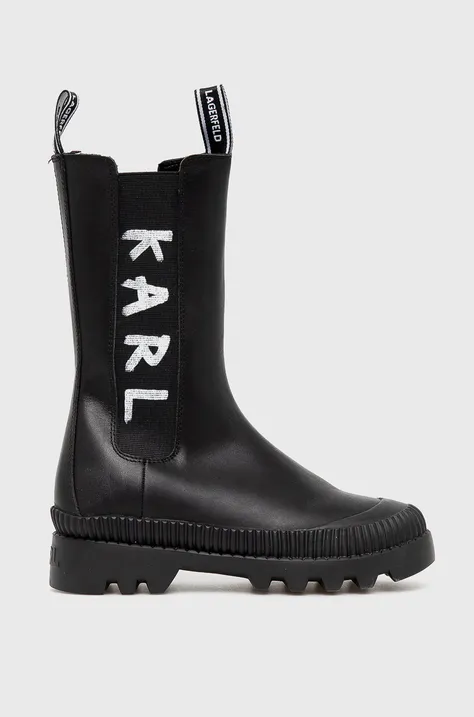 Karl Lagerfeld Sztyblety skórzane KL42590.000 damskie kolor czarny na platformie