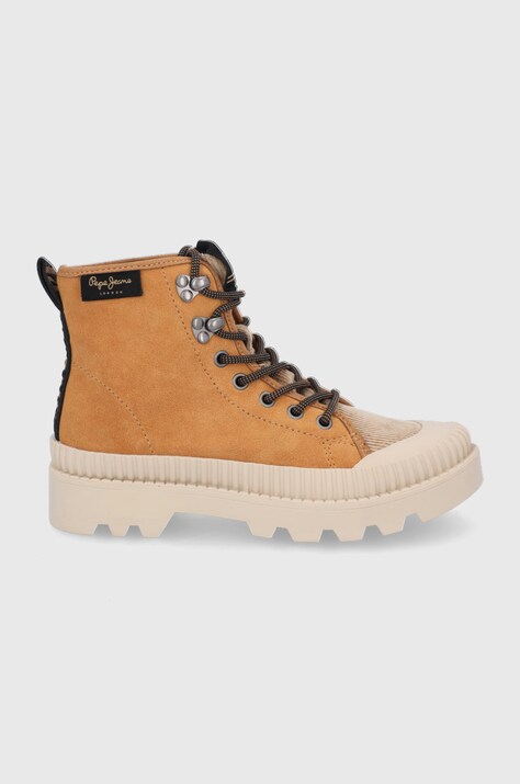 Pepe Jeans cizme din piele întoarsă ASCOT DESERT femei, culoarea maro, cu platformă PLS50429