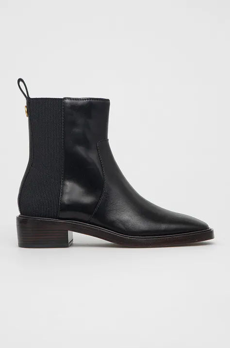 Δερμάτινες μπότες Τσέλσι Tory Burch γυναικείες, χρώμα: μαύρο
