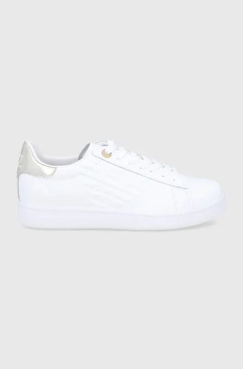 EA7 Emporio Armani bőr cipő fehér, lapos talpú